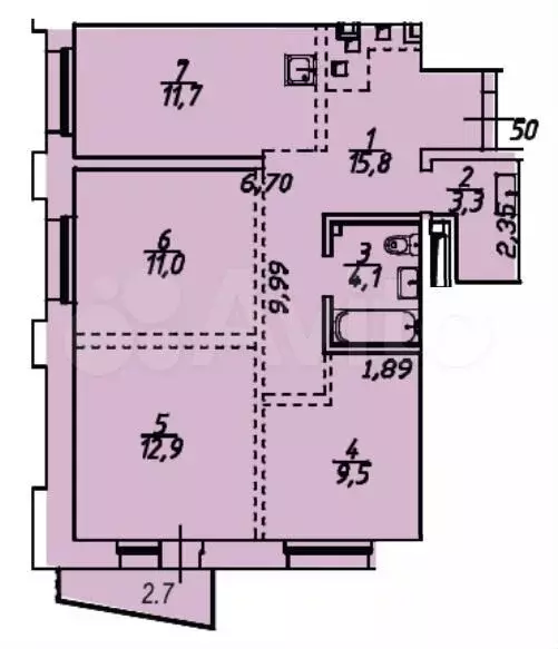 3-к. квартира, 71 м, 6/12 эт. - Фото 0