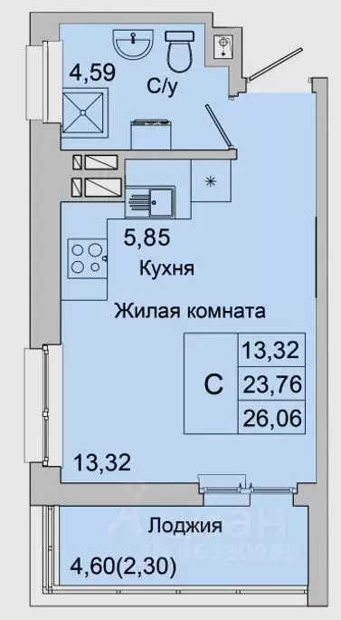 Студия Ростовская область, Батайск ул. Булгакова, 11 (26.06 м) - Фото 0