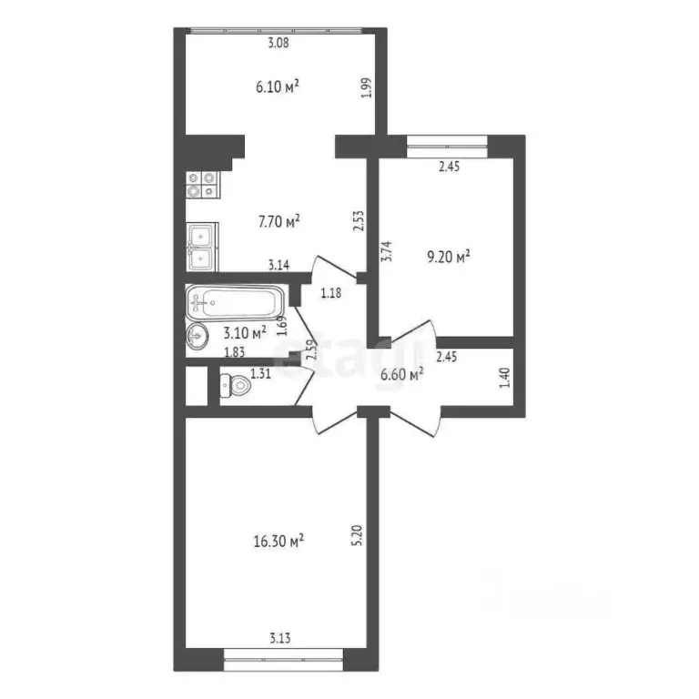 2-к кв. Ханты-Мансийский АО, Нягань 6-й мкр, 1 (43.9 м) - Фото 1