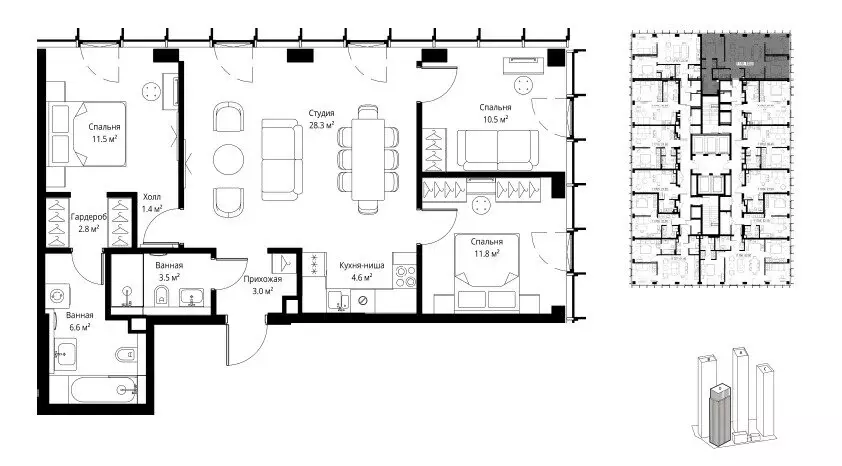 3-комнатная квартира: Москва, 2-я Хуторская улица, 34 (84 м) - Фото 1