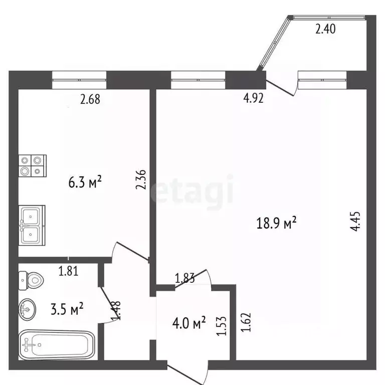 1-к кв. Башкортостан, Стерлитамак ул. Худайбердина, 87 (33.8 м) - Фото 2