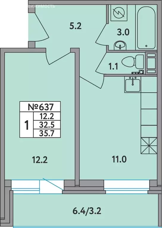 1-комнатная квартира: Новое Девяткино, Главная улица, 2 (35.7 м) - Фото 1