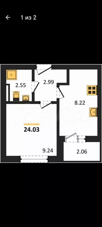 1-к. квартира, 25,1 м, 5/6 эт. - Фото 1