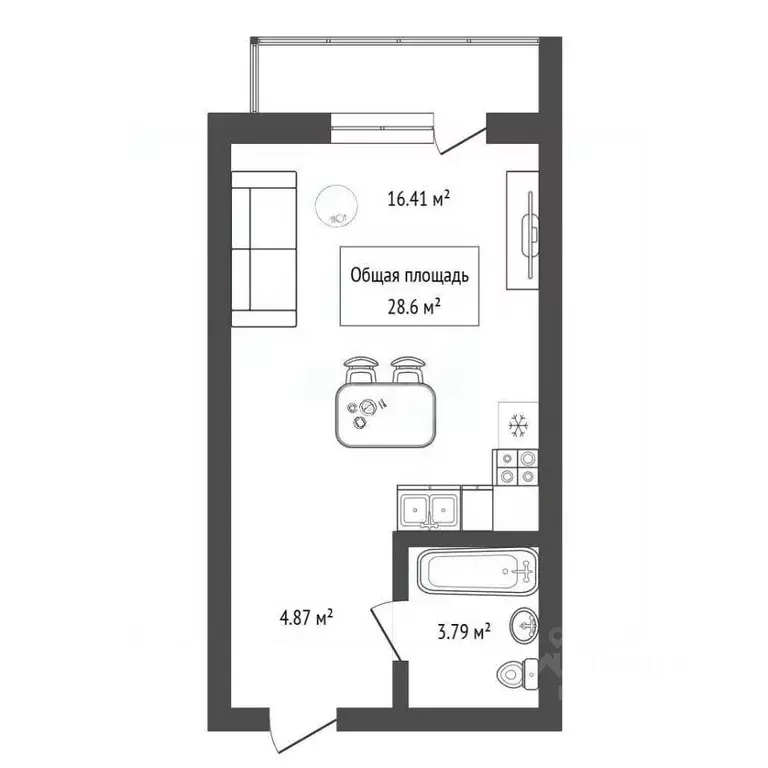 Студия Новосибирская область, Новосибирск Приморская ул., 24 (28.6 м) - Фото 2