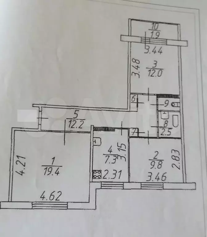 3-к. квартира, 65,5 м, 3/9 эт. - Фото 0