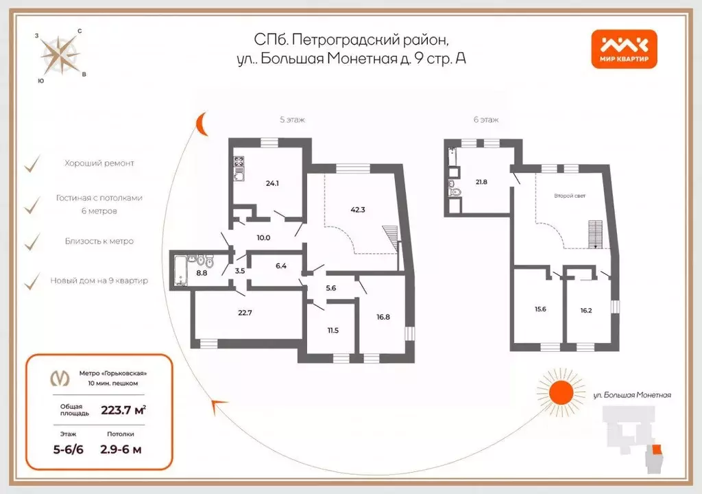 Квартира, 5 и более комнат, 217 м - Фото 2