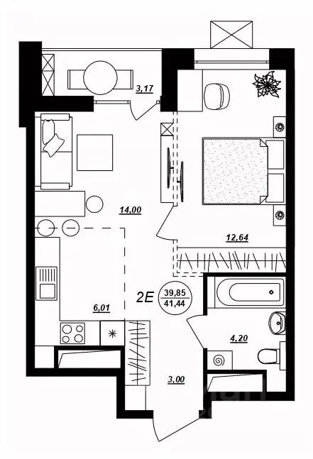 2-к кв. Хабаровский край, Хабаровск ул. Демьяна Бедного (41.44 м) - Фото 0