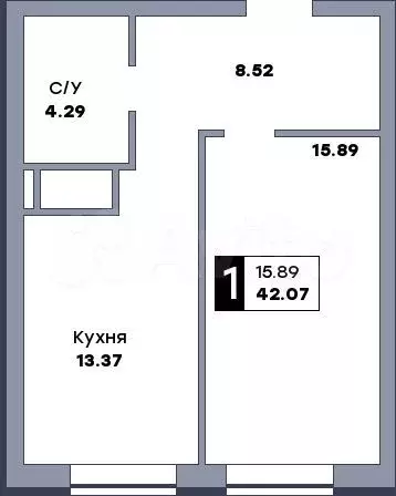 1-к. квартира, 42,1 м, 17/17 эт. - Фото 0