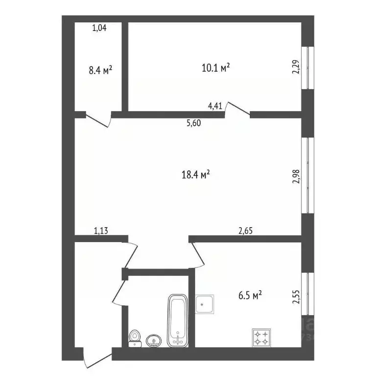 2-к кв. Амурская область, Благовещенск Октябрьская ул., 160/2 (42.6 м) - Фото 1