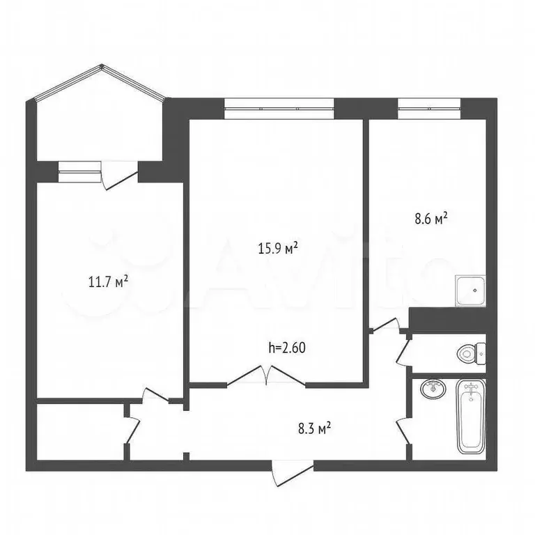 2-к. квартира, 50,6 м, 4/9 эт. - Фото 0