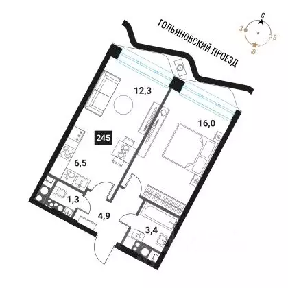 2-к кв. Москва Интеллигент жилой комплекс (44.4 м) - Фото 0