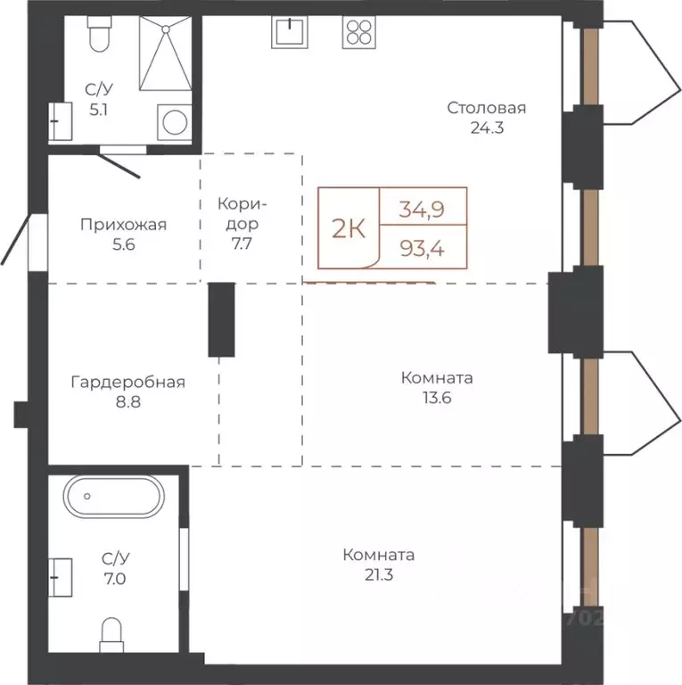 2-к кв. Алтайский край, Барнаул пл. Баварина, 8к1 (93.1 м) - Фото 1