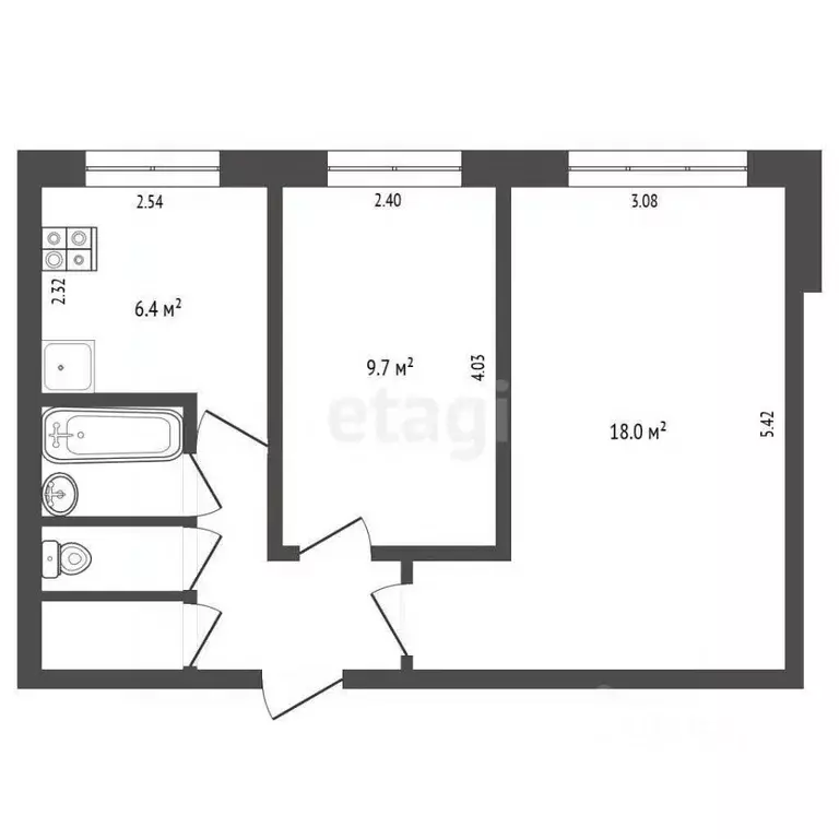 2-к кв. Архангельская область, Новодвинск ул. Мира, 9 (42.8 м) - Фото 1