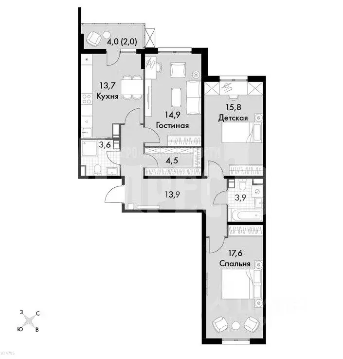 3-к кв. Калужская область, Обнинск просп. Ленина, 217 (91.9 м) - Фото 0