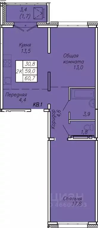 2-к кв. Новосибирская область, Новосибирск ул. Связистов, 13/2 (60.7 ... - Фото 0