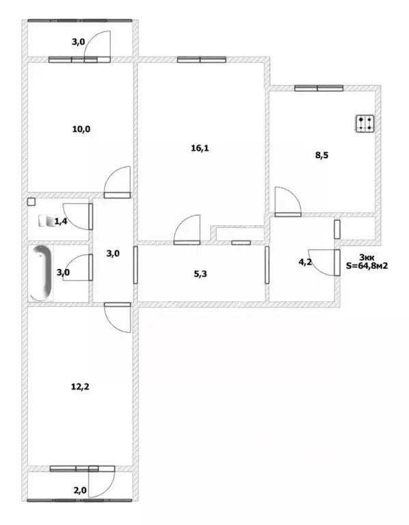 3-к кв. Калининградская область, Калининград ул. Летний проезд, 39 ... - Фото 2