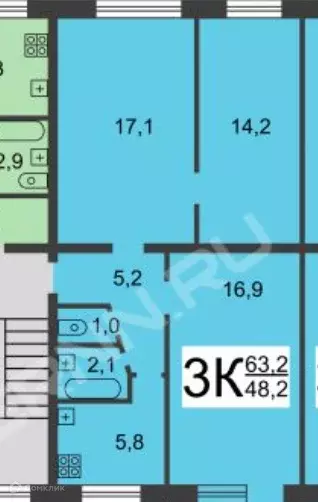 Продаётся 3-к квартира, 63 м - Фото 1