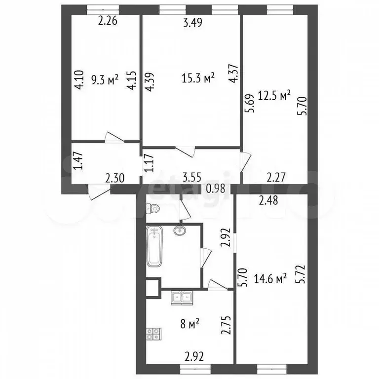 4-к. квартира, 75,5 м, 1/6 эт. - Фото 0