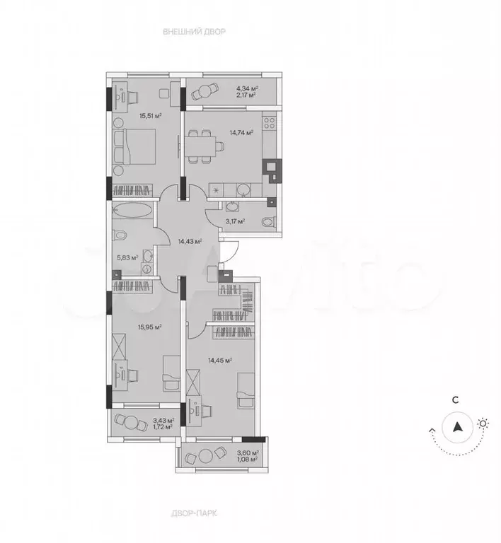 3-к. квартира, 89,1 м, 1/7 эт. - Фото 1
