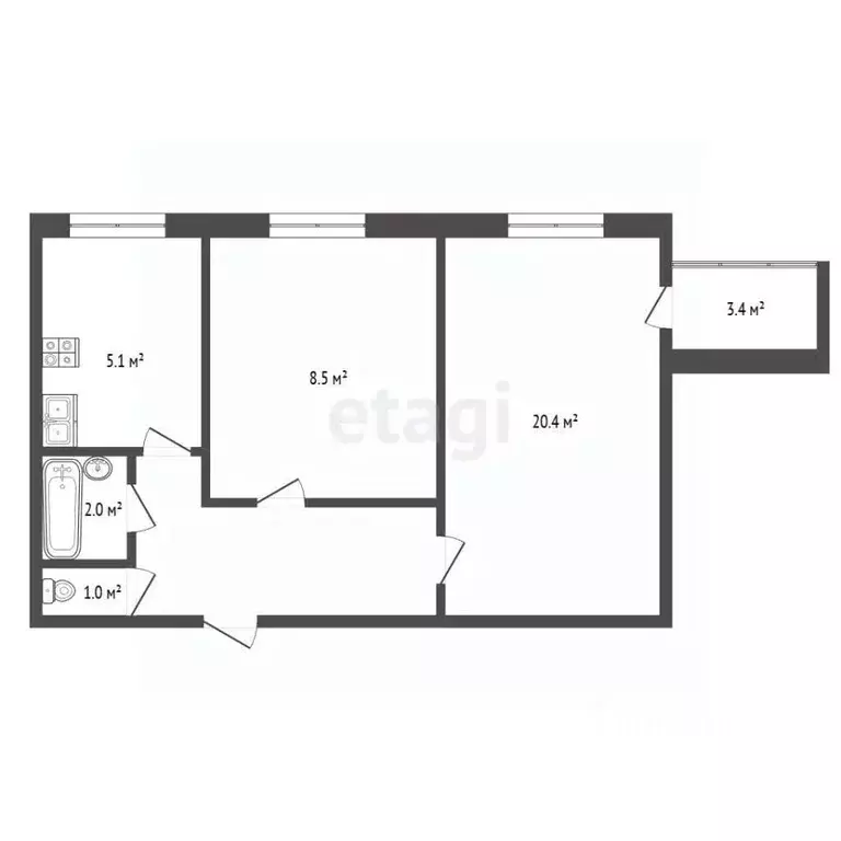 2-к кв. Башкортостан, Стерлитамак просп. Ленина, 53 (42.3 м) - Фото 2