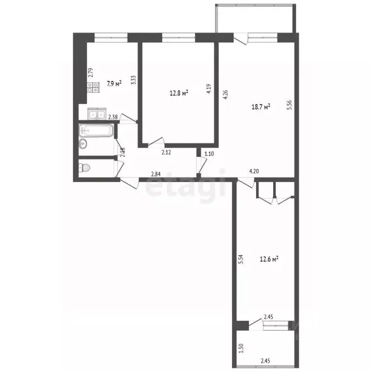 3-к кв. Кемеровская область, Новокузнецк ул. Кирова, 78 (60.0 м) - Фото 2