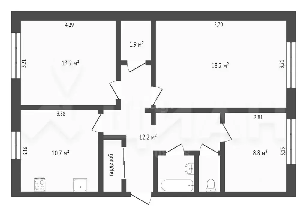 3-к кв. Омская область, Омск ул. Конева, 24/1 (71.0 м) - Фото 1