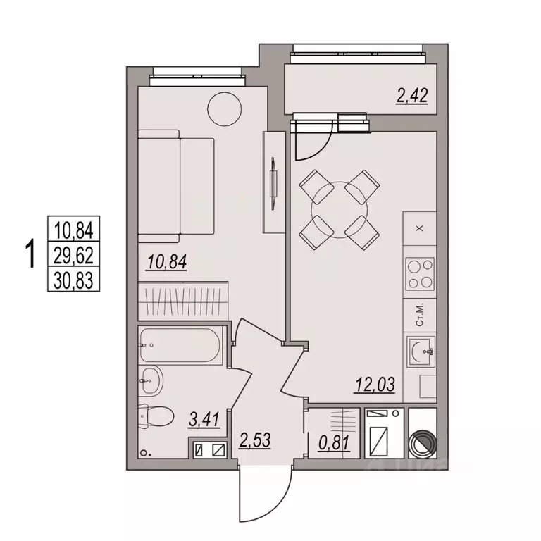 1-к кв. Волгоградская область, Волгоград ул. Дымченко, 9 (30.83 м) - Фото 0