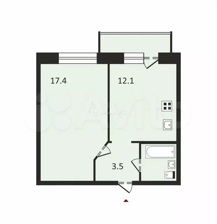 1-к. квартира, 36 м, 2/9 эт. - Фото 0