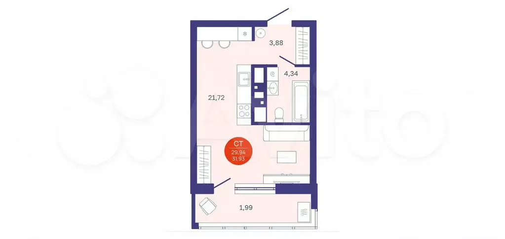 Квартира-студия, 32 м, 5/24 эт. - Фото 1