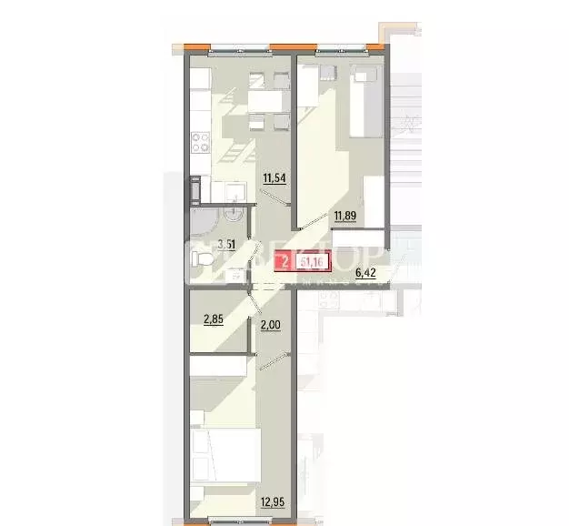 2-комнатная квартира: Ярославль, Шандорная улица, 14 (51.2 м) - Фото 1