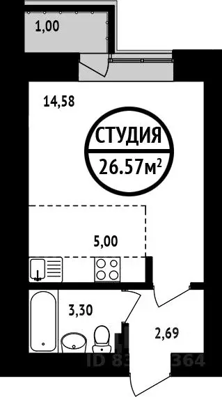 1-к кв. Башкортостан, Уфа ул. Природная, 7 (26.57 м) - Фото 0