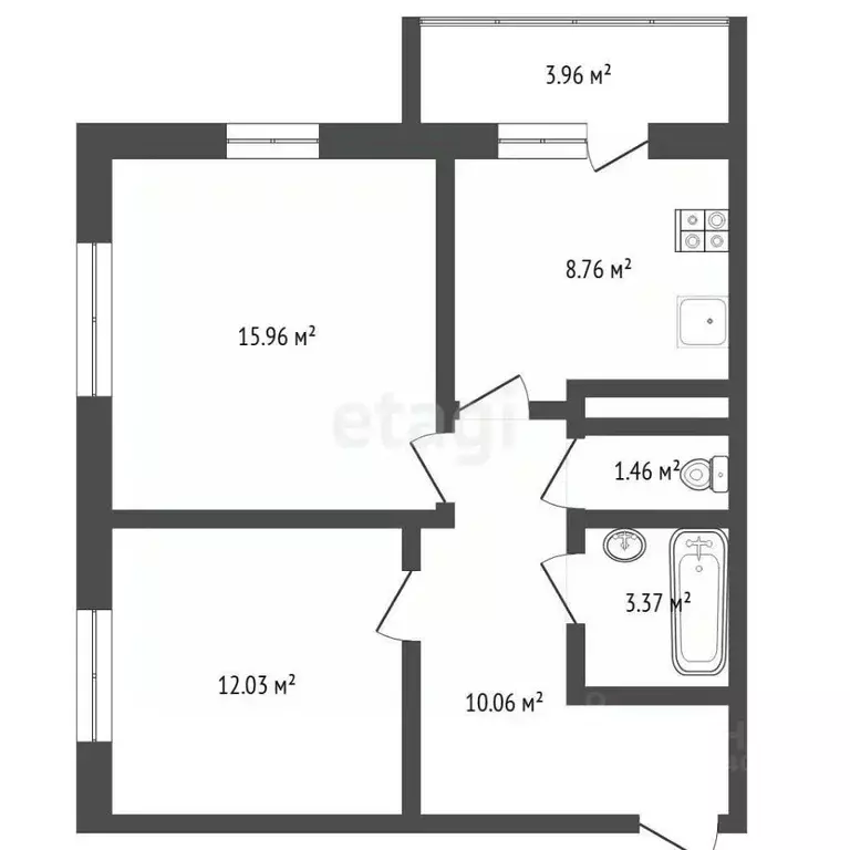 2-к кв. Тюменская область, Тюмень ул. Дмитрия Менделеева, 2к2 (51.6 м) - Фото 1