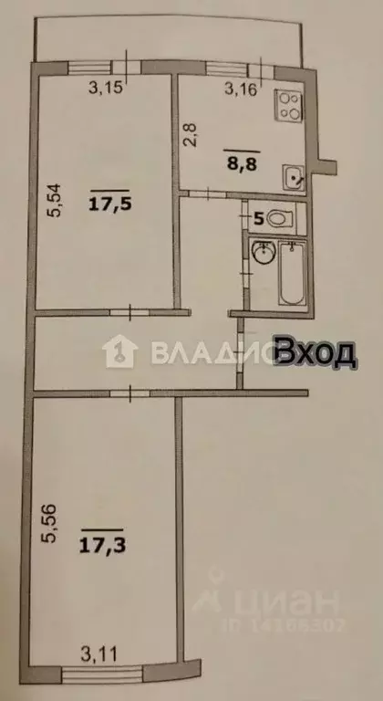 2-к кв. Белгородская область, Белгород ул. Щорса, 49 (61.2 м) - Фото 1