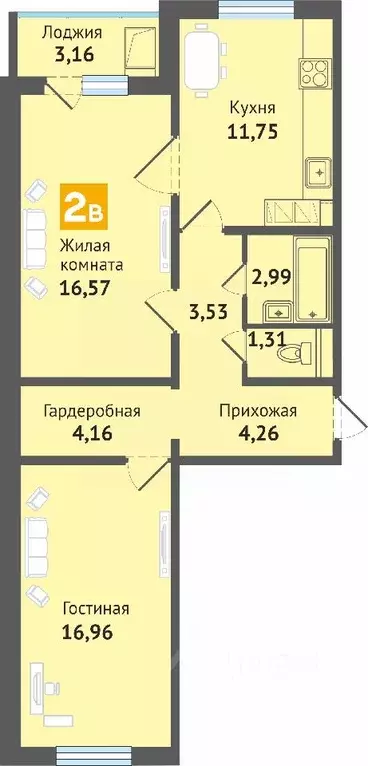 2-к кв. Чувашия, Чебоксары ул. Академика В.Н.Челомея, 14 (64.3 м) - Фото 0