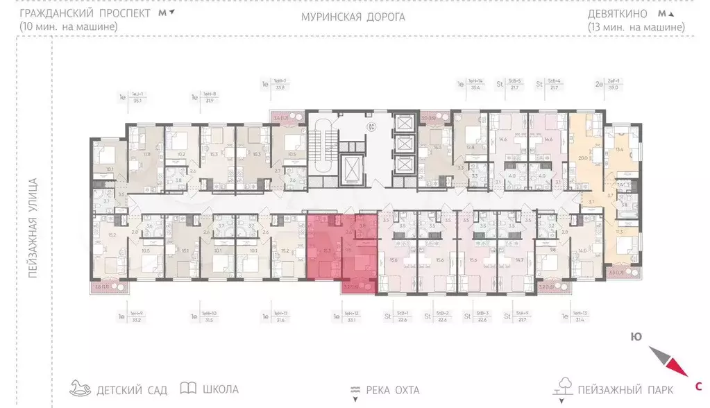 1-к. квартира, 33,1 м, 22/24 эт. - Фото 1