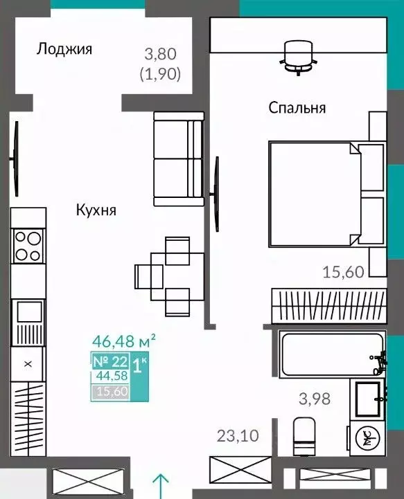 1-к кв. Севастополь Ленинский муниципальный округ,  (44.58 м) - Фото 0
