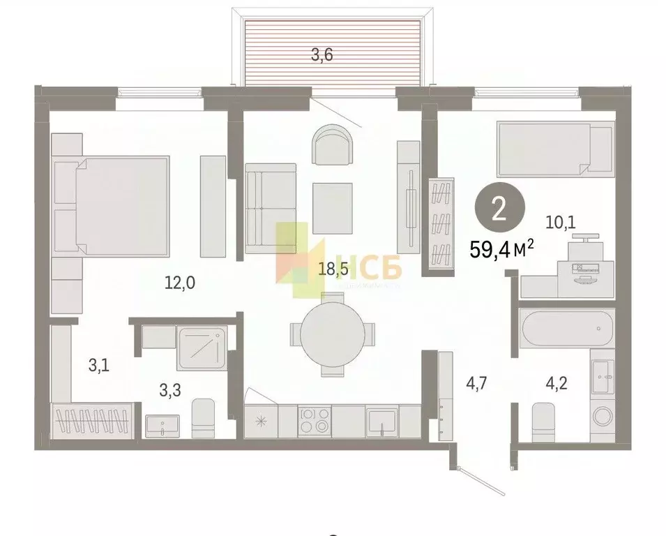 2-к кв. Омская область, Омск  (59.4 м) - Фото 0