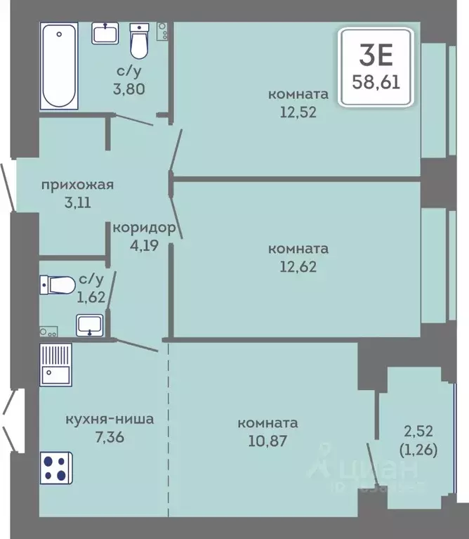 3-к кв. Пермский край, Пермь Кировоградская ул., 28 (58.61 м) - Фото 1