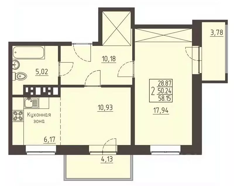 2-к кв. Иркутская область, Иркутск ул. Рылеева, 3 (57.7 м) - Фото 0