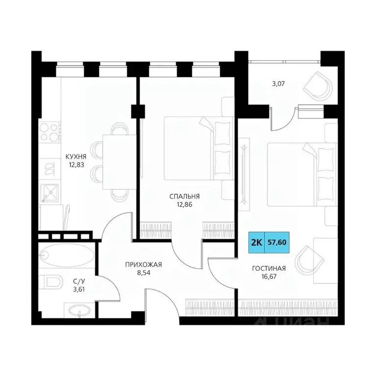 2-к кв. Дагестан, Дербент  (57.6 м) - Фото 1