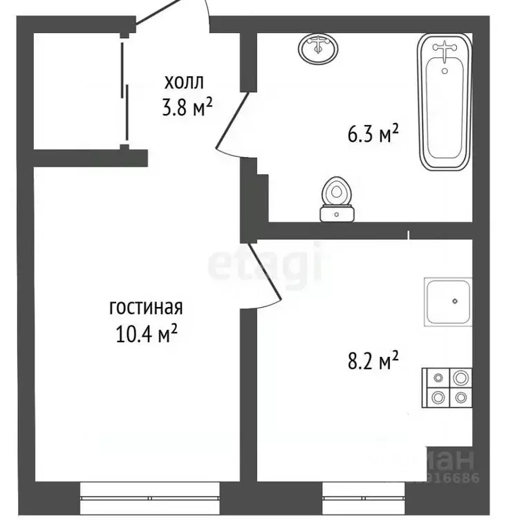 1-к кв. Калининградская область, Светлогорск Дачная ул., 6к1 (28.8 м) - Фото 2