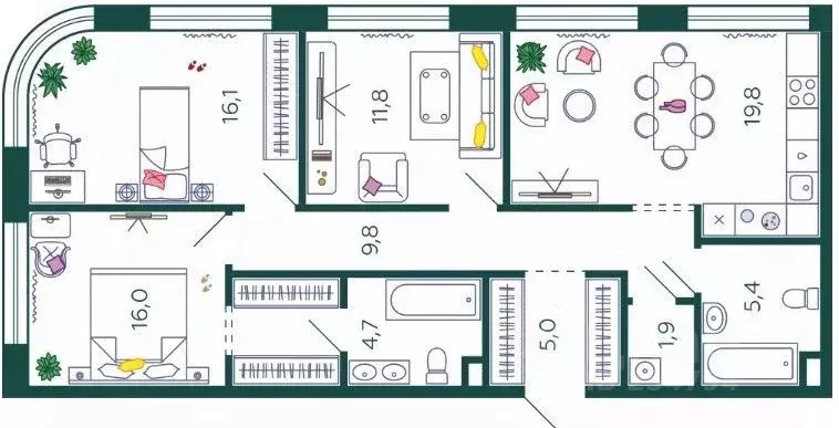 3-к кв. Москва наб. Марка Шагала, 15к1 (90.5 м) - Фото 1