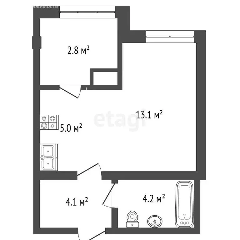Квартира-студия: Симферополь, улица 51-й Армии, 124 (32 м) - Фото 1