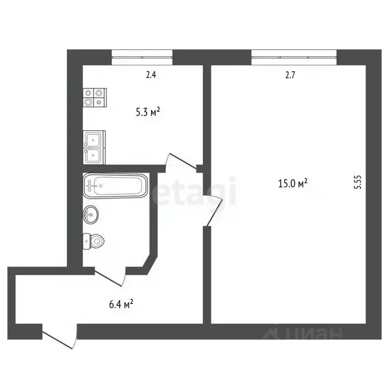 1-к кв. Крым, Симферополь ул. Беспалова (30.0 м) - Фото 2