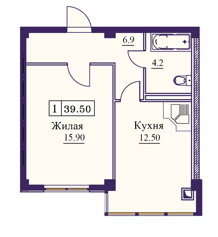 1-к квартира, 39.5 м - Фото 0