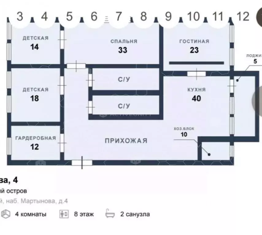 4-к кв. Санкт-Петербург наб. Мартынова, 4 (190.0 м) - Фото 2