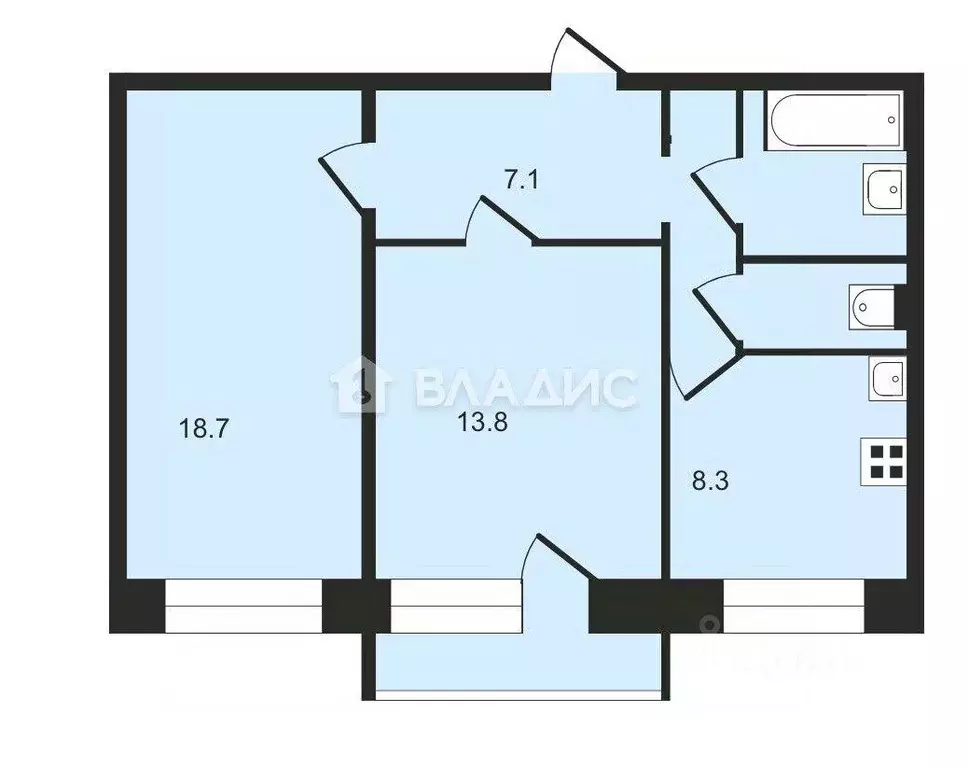 Квартира, 2 комнаты, 52 м - Фото 0