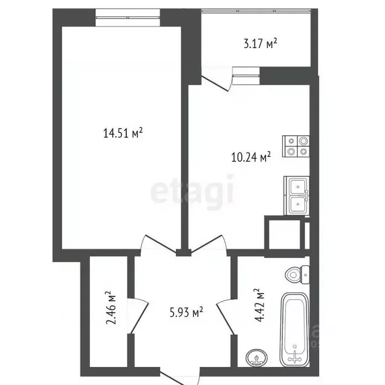 1-к кв. Ростовская область, Ростов-на-Дону Тибетская ул., 1Вс8 (40.7 ... - Фото 2