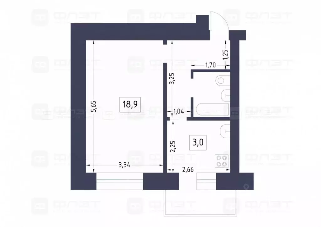 1-к кв. Татарстан, Казань ул. Академика Павлова, 6 (33.4 м) - Фото 1