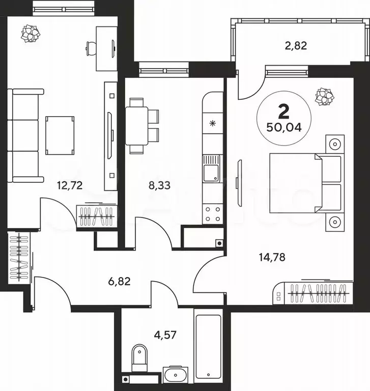 2-к. квартира, 50 м, 14/25 эт. - Фото 0
